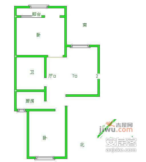 角门2号院2室1厅1卫77㎡户型图