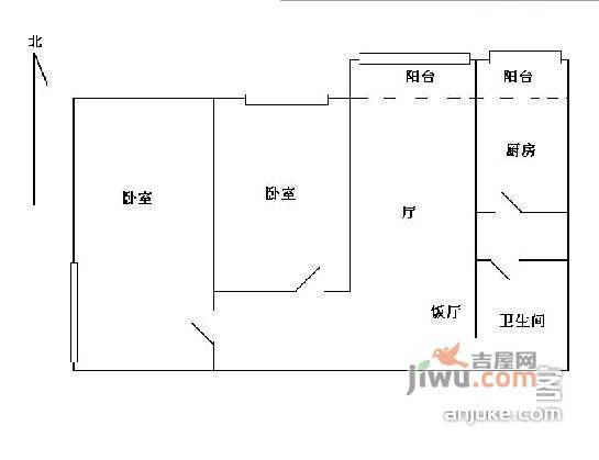 角门67号院2室1厅1卫60㎡户型图