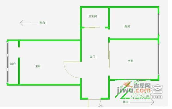 马家堡角门北里2室1厅1卫58㎡户型图