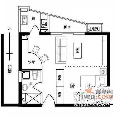 城市时尚家园1室1厅1卫60㎡户型图