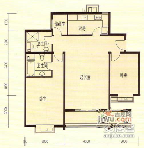 珠江骏景北区2室1厅2卫128㎡户型图