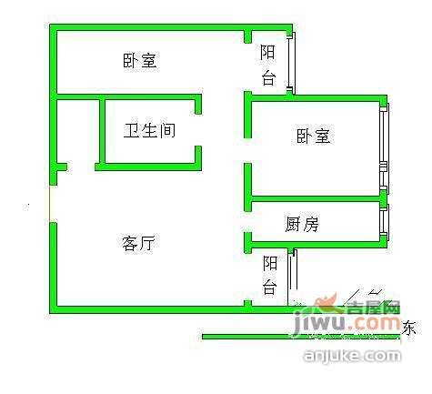 正阳北里2室1厅1卫84㎡户型图