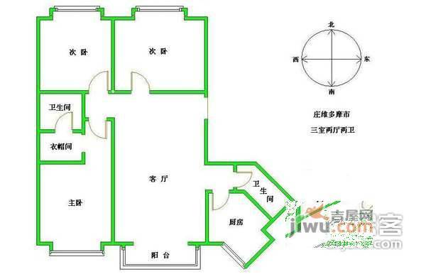 庄维多摩市3室2厅2卫户型图