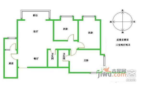 庄维多摩市3室2厅2卫户型图