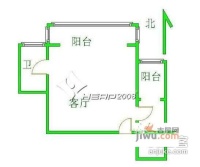 橙色年代1室0厅1卫54㎡户型图
