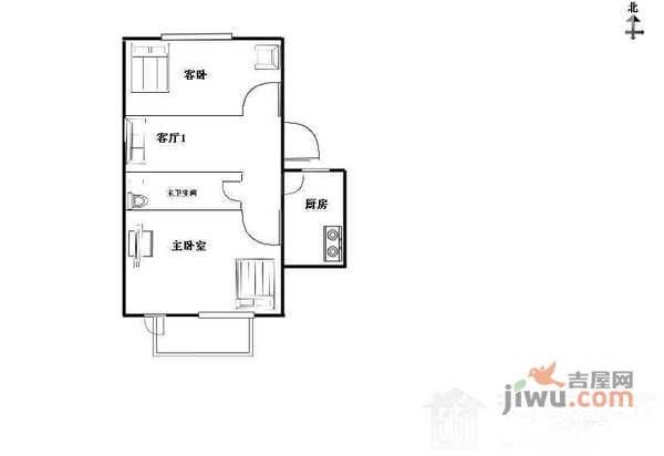 六里桥北里2室1厅1卫80㎡户型图