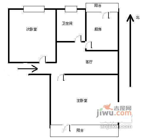 六里桥北里2室1厅1卫80㎡户型图