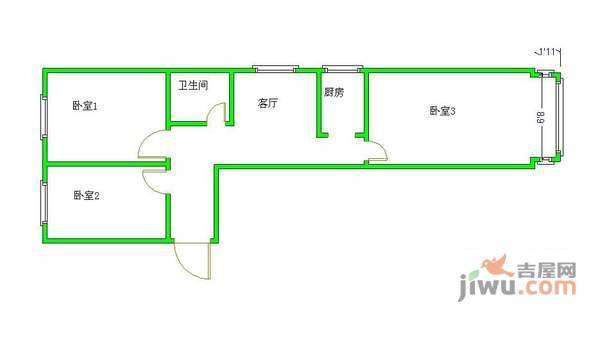 六里桥北里3室1厅1卫130㎡户型图