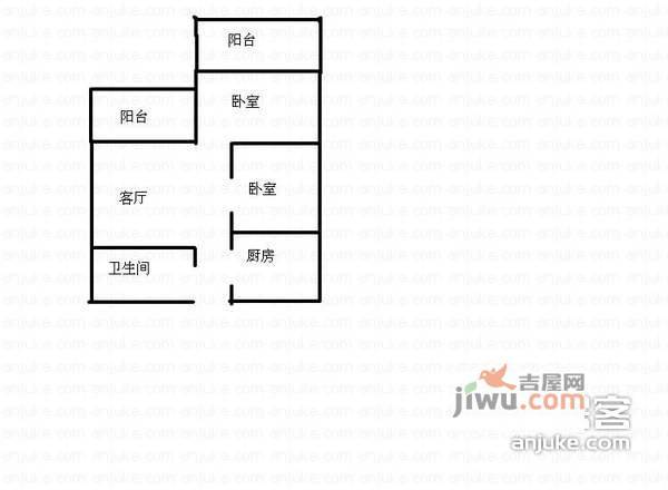 顺八条3号院2室1厅1卫90㎡户型图