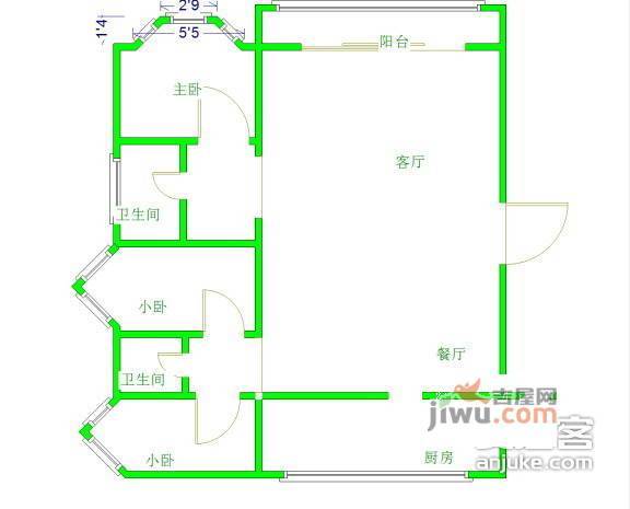 加州水郡3室2厅1卫150㎡户型图