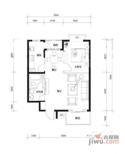 碧桂园1室2厅1卫70㎡户型图