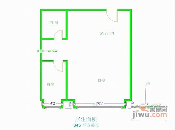 加州水郡1室1厅1卫64㎡户型图