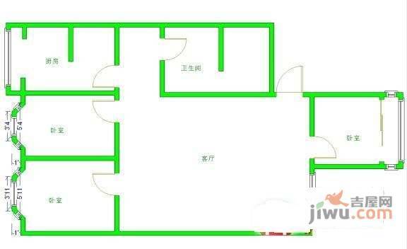 太平庄东里3室1厅1卫127㎡户型图