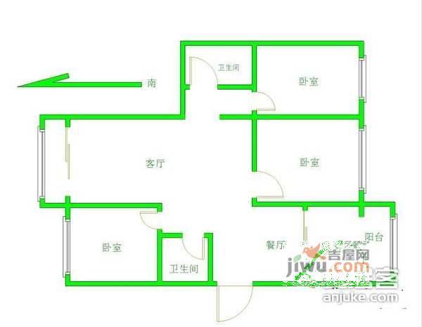 圣景苑3室2厅1卫135㎡户型图