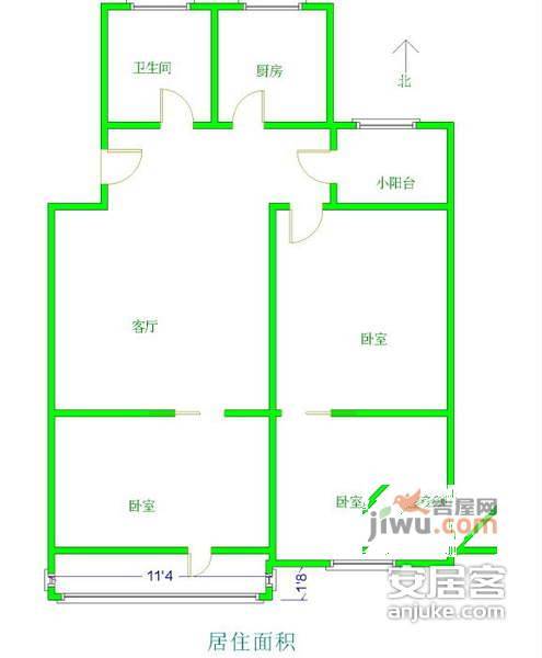 行宫小区2室1厅1卫98㎡户型图