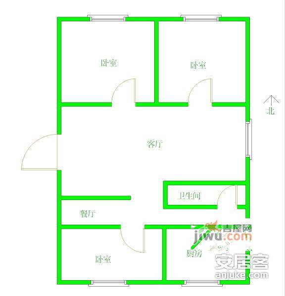 西潞园东里小区3室2厅1卫90㎡户型图