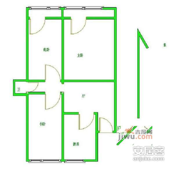 甘水桥小区2室1厅1卫61㎡户型图