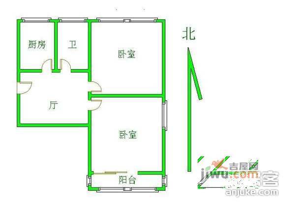 安德路55号院2室1厅1卫75㎡户型图