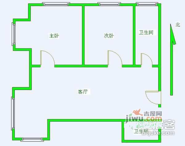 巷上嘉园2室1厅1卫100㎡户型图