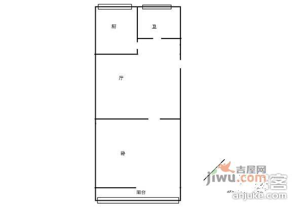 青年湖东里1室1厅1卫56㎡户型图