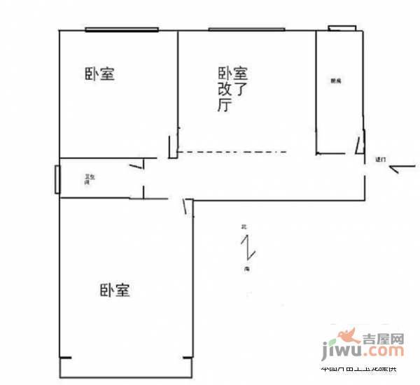 青年湖东里3室1厅1卫100㎡户型图