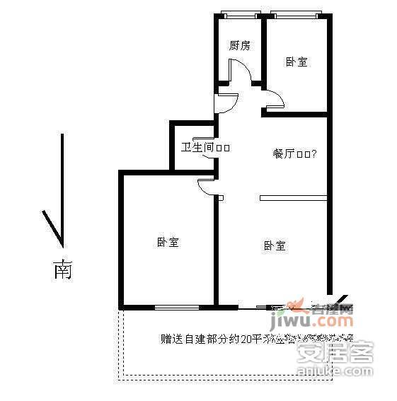 春秀路小区3室1厅1卫89㎡户型图