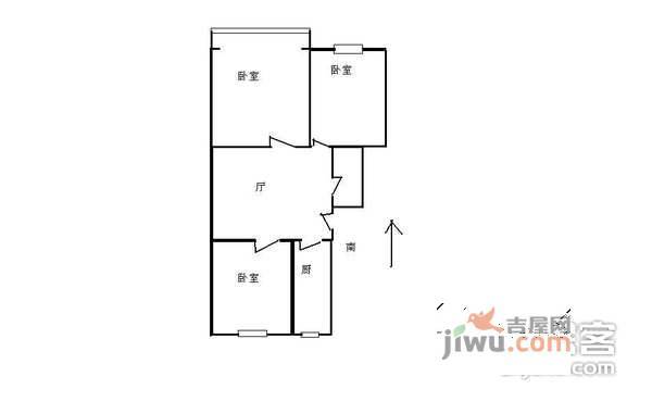 春秀路小区3室1厅1卫89㎡户型图