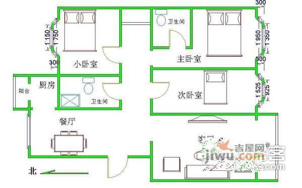 玉璟园3室2厅1卫116㎡户型图