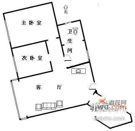 鹿鸣苑2室1厅1卫户型图