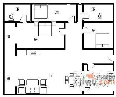 鹿鸣苑3室2厅2卫户型图