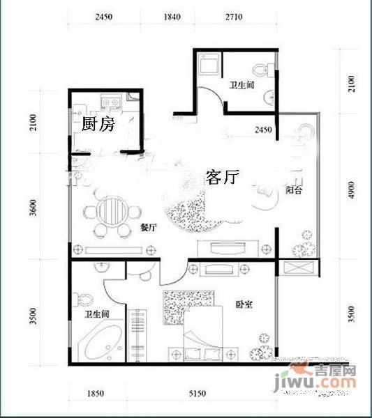 一品亦庄1室1厅1卫91㎡户型图