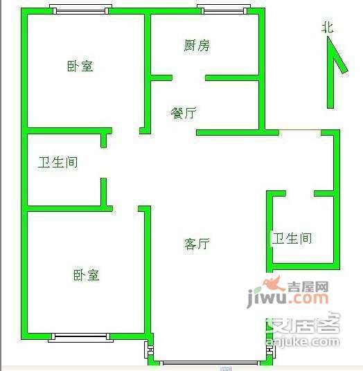 金惠园二里2室2厅2卫96㎡户型图