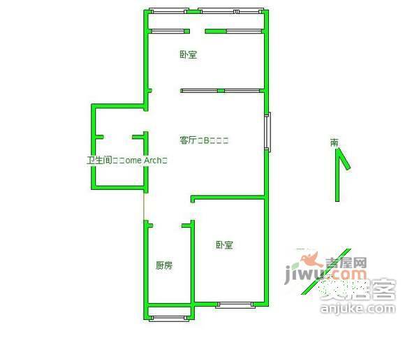 滨河东里2室1厅1卫78㎡户型图