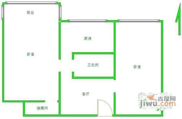 向新西里2室1厅1卫50㎡户型图