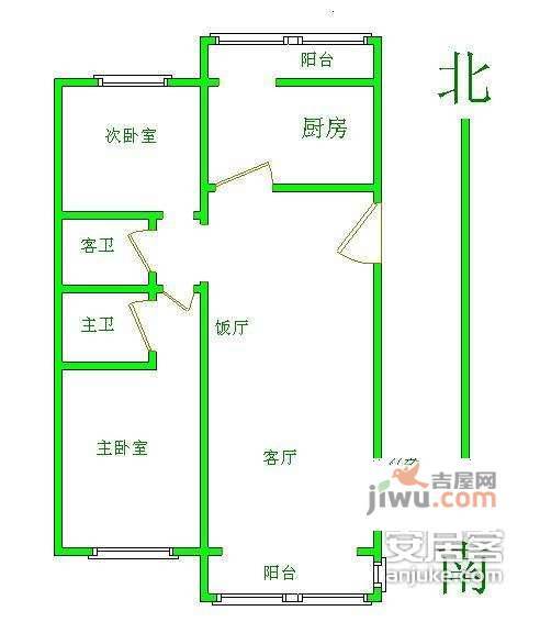 天娇园2室2厅2卫128㎡户型图