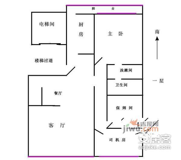 花市东三条2室1厅1卫66㎡户型图