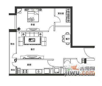 日坛国际公寓1室1厅1卫82㎡户型图