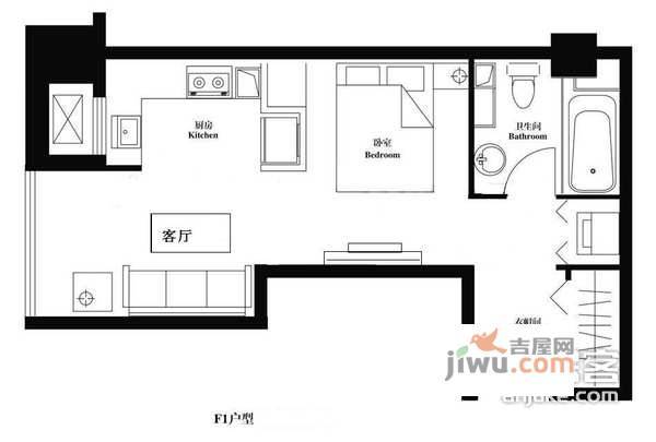 日坛国际公寓1室1厅1卫82㎡户型图