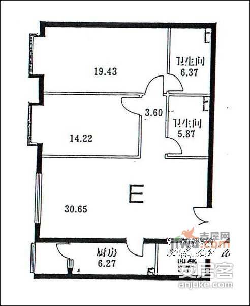 蓝筹名座2室1厅2卫109㎡户型图