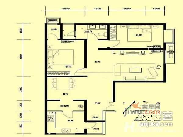 蓝筹名座2室1厅1卫户型图