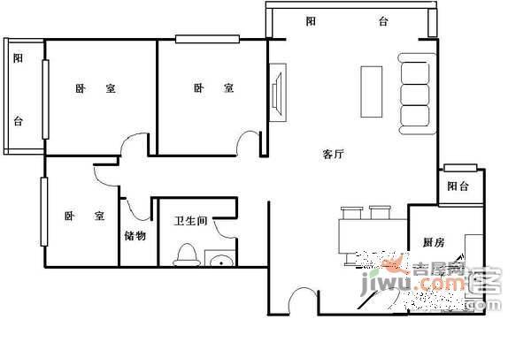 新纪家园3室2厅1卫128㎡户型图