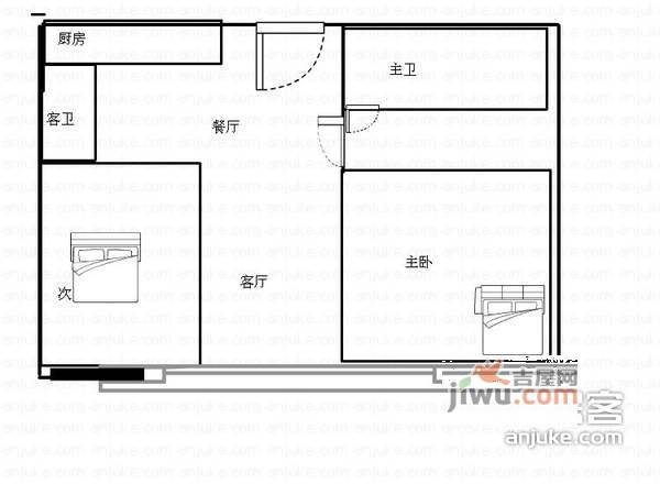 半岛国际公寓2室1厅1卫122㎡户型图