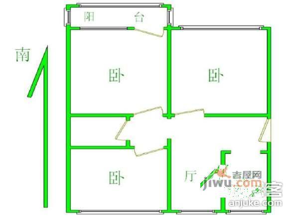 六里屯北里3室1厅1卫81㎡户型图