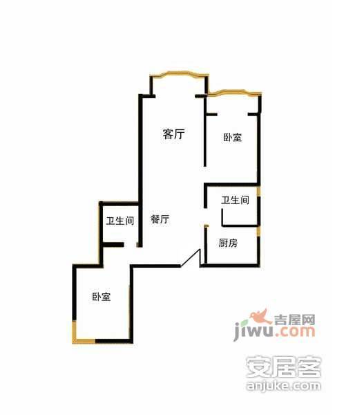 甜水园北里3室1厅1卫78㎡户型图