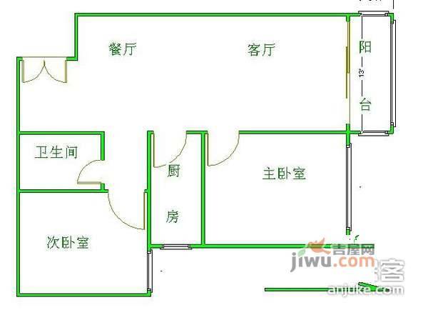 方华苑2室2厅1卫105㎡户型图