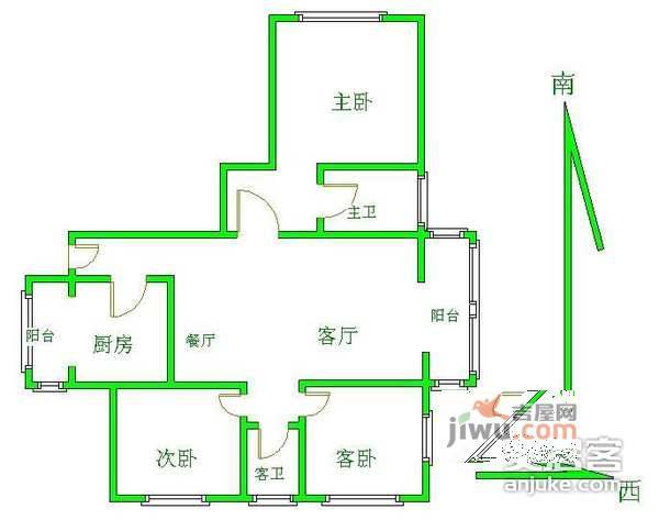 北辰绿色家园3室2厅2卫164㎡户型图