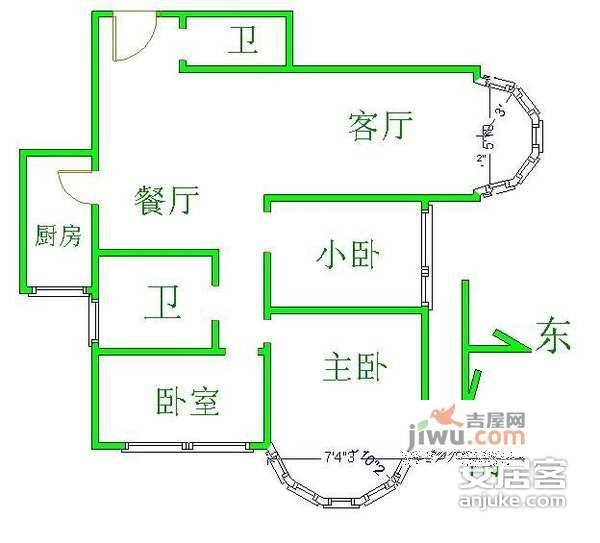 惠新苑3室2厅2卫198㎡户型图