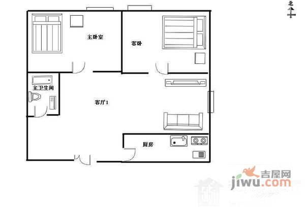 明天生活馆1室1厅1卫64㎡户型图