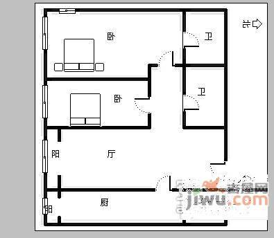 青年城2室1厅1卫128㎡户型图