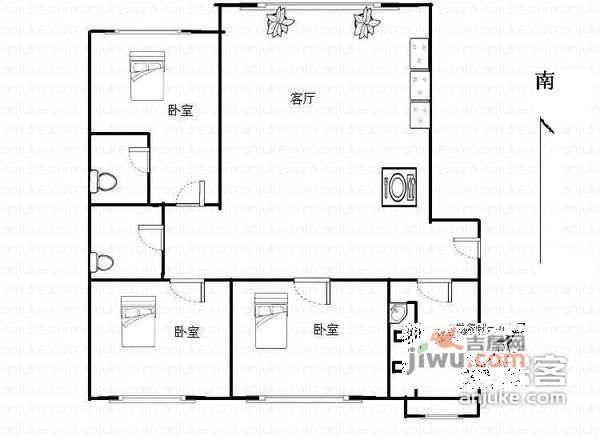 青年城3室1厅2卫户型图